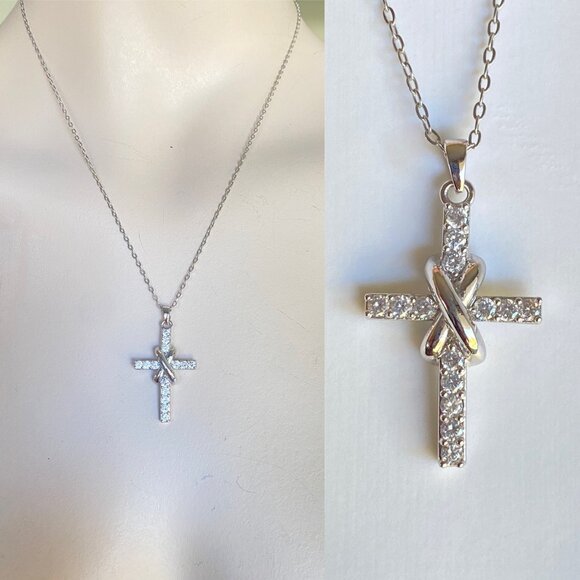 FAC Infinity Knot Cross Silver Tone Crystal Necklace - Picture 1 of 7